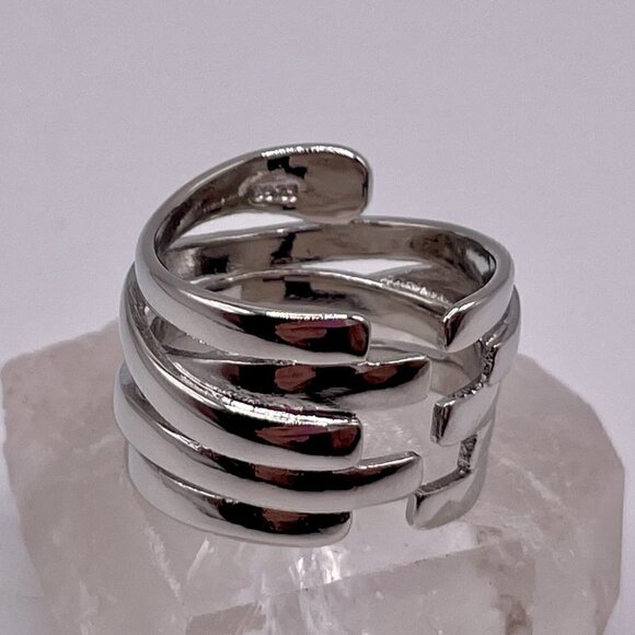 925 Sterling Stamped Adjustable Welded Stacked Wire Adjustable Boho Ring #1310 - Picture 12 of 12